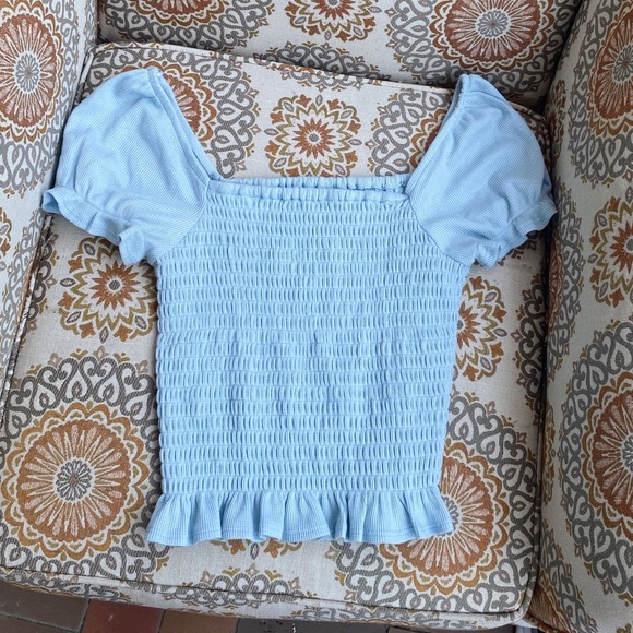 Good Luck Gem Blue Ruffle Blouse // Size M - Picture 2 of 5